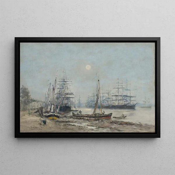 Bordeaux Tre-mast i havnen - Eugène Boudin — indrammet kunstværk på væggen