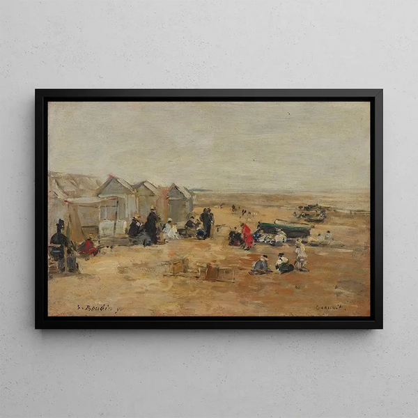 Deauville Strandscene - Eugène Boudin — indrammet kunstværk på væggen