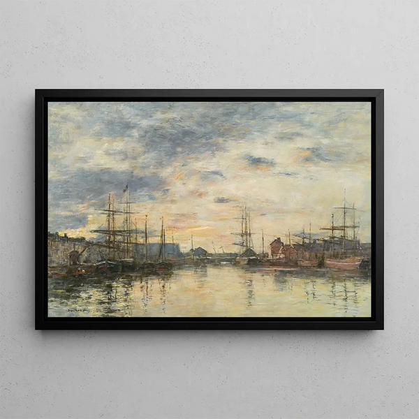 Fécamp, bassin ved solnedgang - Eugène Boudin — indrammet kunstværk på væggen