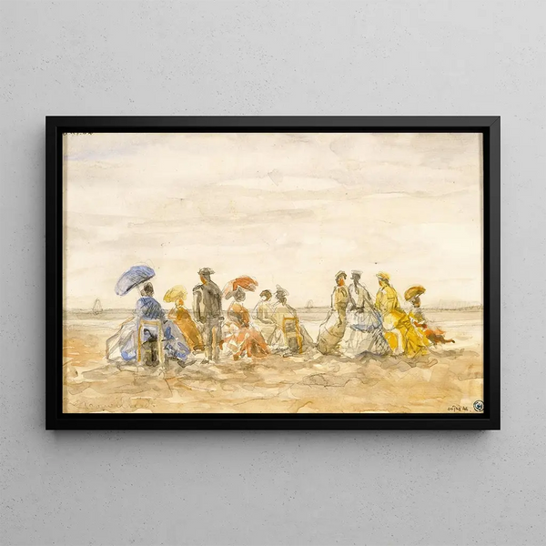 Figurer på Trouville-stranden - Eugène Boudin — indrammet kunstværk på væggen