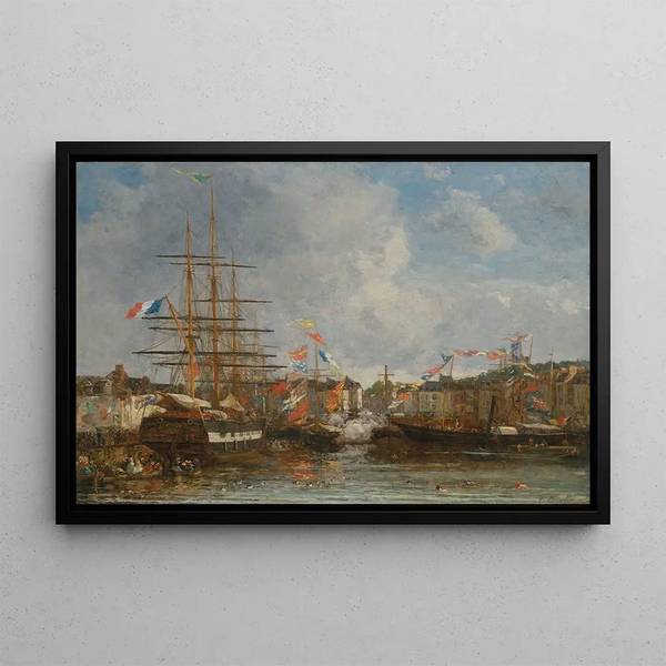 Fête i Honfleur-bassinet - Eugène Boudin — indrammet kunstværk på væggen