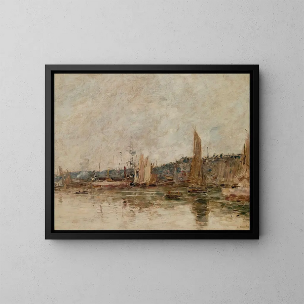 Honfleur, havnen om morgenen - Eugène Boudin — indrammet kunstværk på væggen