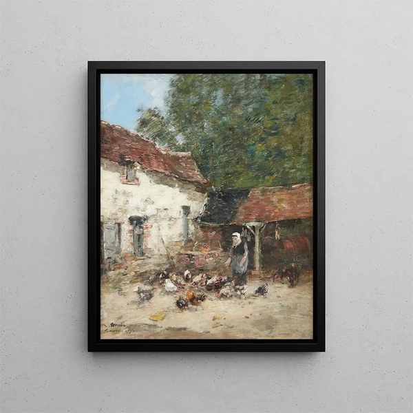 La Provende des Poules - Eugène Boudin — indrammet kunstværk på væggen