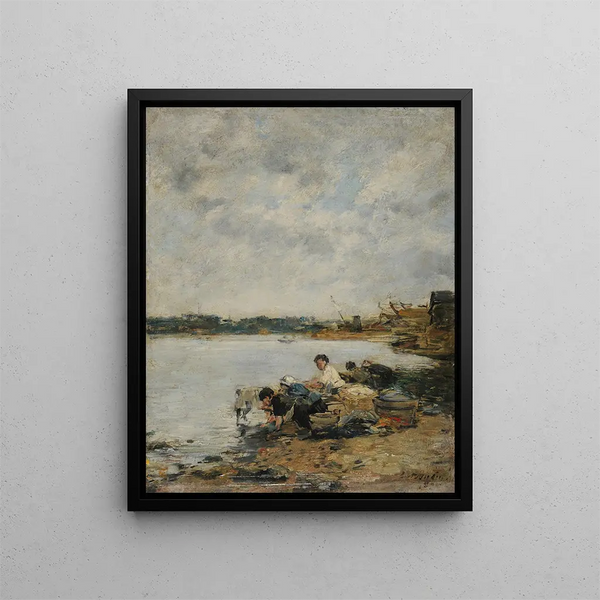 La Touques om morgenen - Eugène Boudin — indrammet kunstværk på væggen