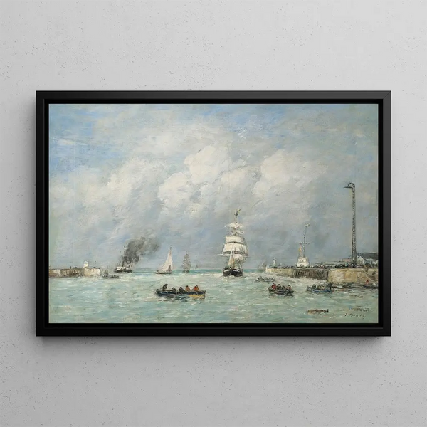 Le Havre, indgangen til havnen - Eugène Boudin — indrammet kunstværk på væggen