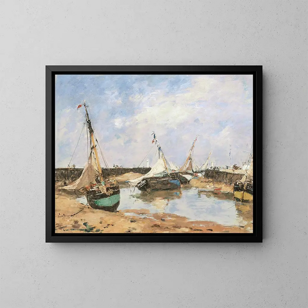 Trouville Både mellem moleerne - Eugène Boudin — indrammet kunstværk på væggen