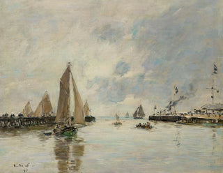 Trouville-maleri, havnepromenader ved højvande - Eugène Boudin — visning af kunstværket