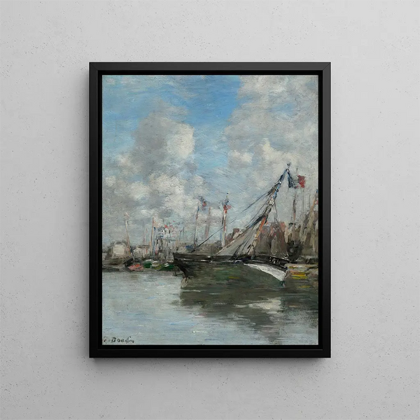 Trouville-maleri, forliste både - Eugène Boudin — indrammet kunstværk på væggen