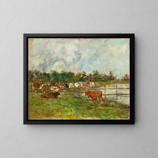 Vaches au pré - Eugène Boudin — indrammet kunstværk på væggen