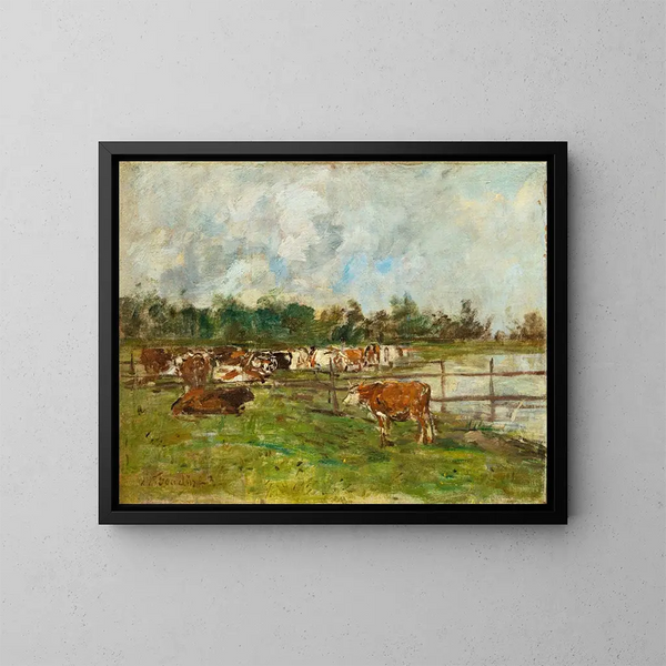 Vaches au pré - Eugène Boudin — indrammet kunstværk på væggen