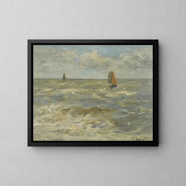Sejlskibe på havet - Eugène Boudin — indrammet kunstværk på væggen