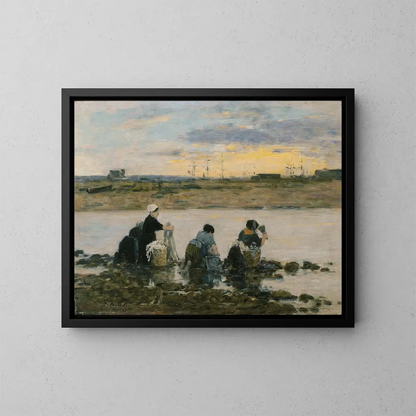 Laveuses ved floden - Eugène Boudin — indrammet kunstværk på væggen