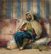 En mand i orientalsk kostume, der ryger på en sofa - Eugène Delacroix — visning af kunstværket