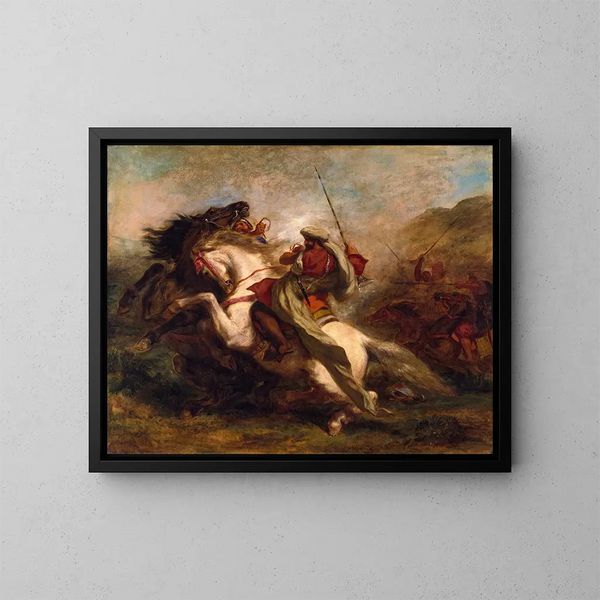 Maureske ryttere i sammenstød - Eugène Delacroix — indrammet kunstværk på væggen