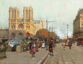 Notre-Dame de Paris maleri set fra Montebello-broen - Eugène Galien-Laloue — visning af kunstværket