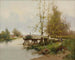 L'étang ved landsbyen - Eugène Galien-Laloue — visning af kunstværket