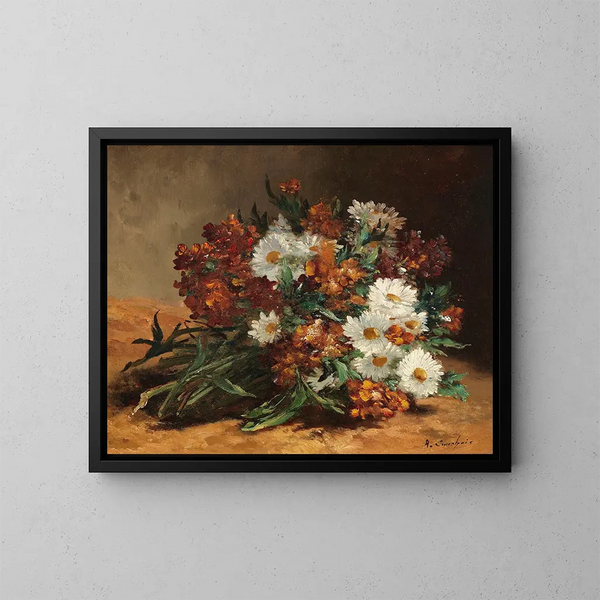 Bouquet de marguerites og guldbelægning - Eugène Henri Cauchois — indrammet kunstværk på væggen