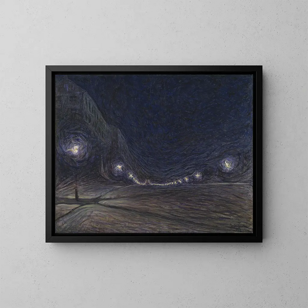 Hornsgatan la nuit - Eugène Jansson — indrammet kunstværk på væggen
