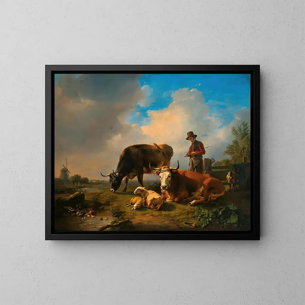 En idyllisk pastoral - Eugène Joseph Verboeckhoven — indrammet kunstværk på væggen