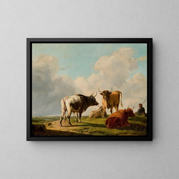 Vaches dans le pré - Eugène Joseph Verboeckhoven — indrammet kunstværk på væggen