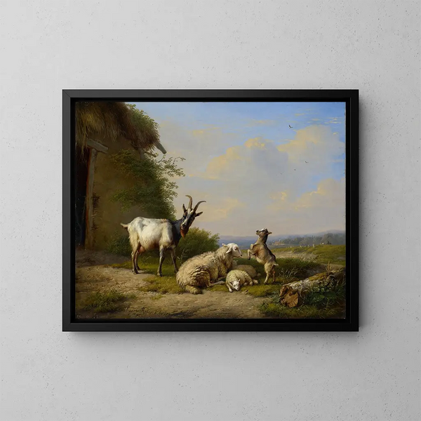 Chèvres et moutons - Eugène Joseph Verboeckhoven — indrammet kunstværk på væggen