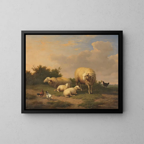 Moutons et agneaux - Eugène Joseph Verboeckhoven — indrammet kunstværk på væggen