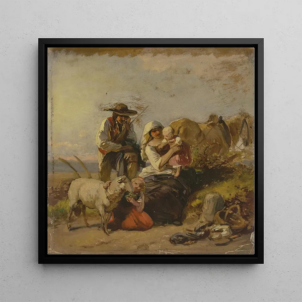Famille de paysans avec cheval et chèvre dans le champ - Jakob Becker