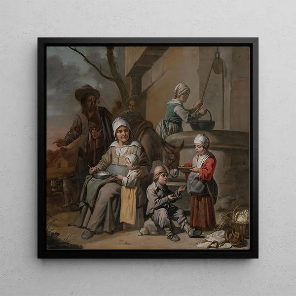 Famille de paysans près d'un puits - Le Maître des bonnets d'enfants