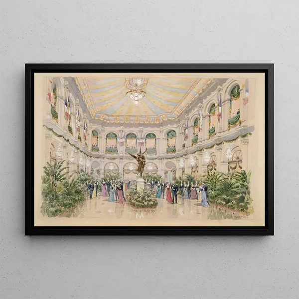 Bal i den indre gård i rådhuset, 4. arrondissement, Franco-Russiske fester, Paris, den 19. oktober 1893 - Fédor Hoffbauer — indrammet kunstværk på væggen