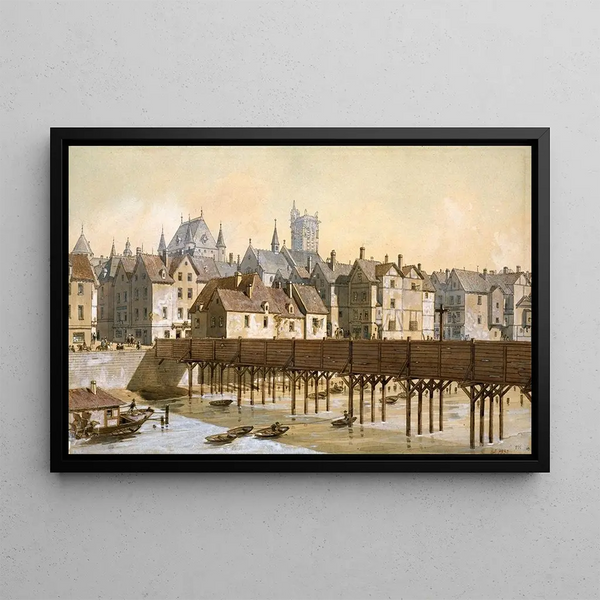 Le Grand Châtelet et le pont de Bois, 1621-1645 - Fédor Hoffbauer — indrammet kunstværk på væggen