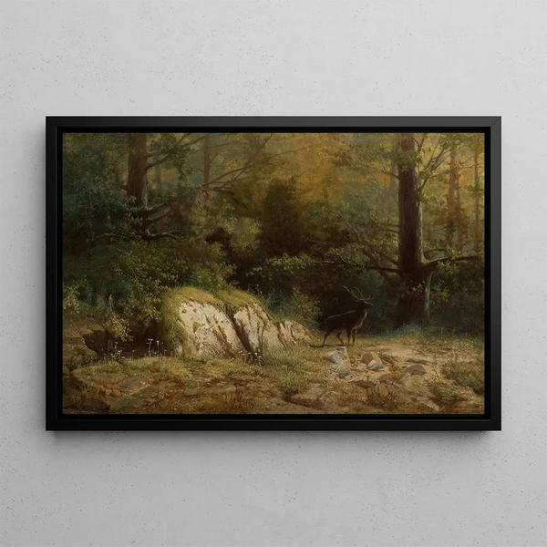 Feliks Brzozowski - Forest landscape with a deer.webp