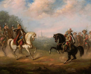 Le kong Jean III Sobieski møder kejser Leopold i Wien - Feliks Sypniewski — visning af kunstværket
