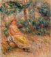 Kvinde i rosa og gul i et landskab - Pierre-Auguste Renoir — visning af kunstværket
