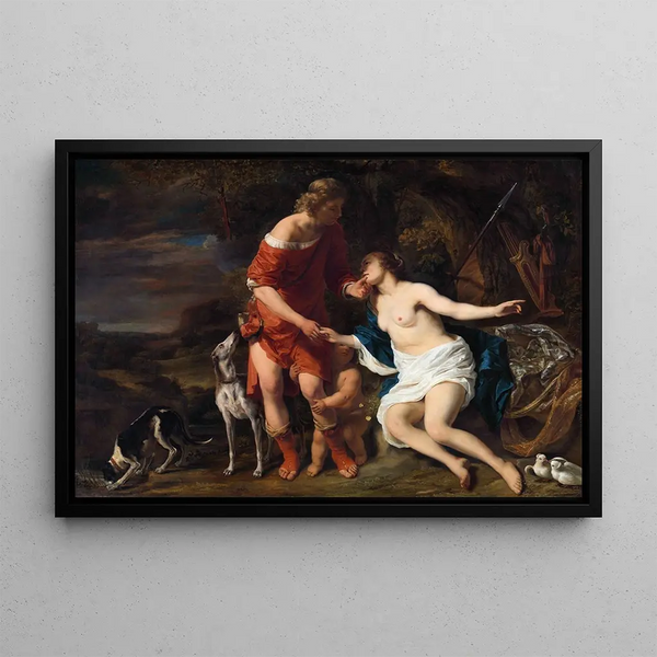 Vénus og Adonis - Ferdinand Bol — indrammet kunstværk på væggen