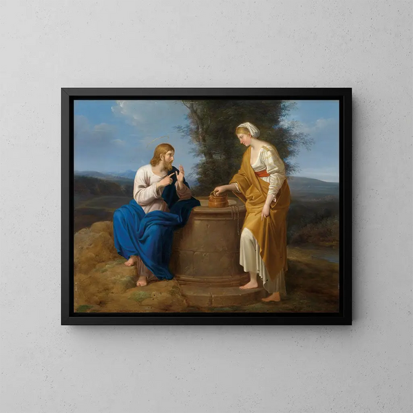 Le Christ og den samaritiske kvinde - Ferdinand Georg Waldmüller — indrammet kunstværk på væggen