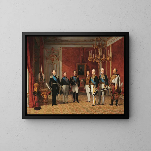 Modtagelsen af storhertug Aleksander Nikolaevich af prins Metternich i Hofburg i Wien i 1839 - Ferdinand Georg Waldmüller — indrammet kunstværk på væggen