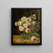 Bouquet de roses à la fenêtre - Ferdinand Georg Waldmüller — indrammet kunstværk på væggen