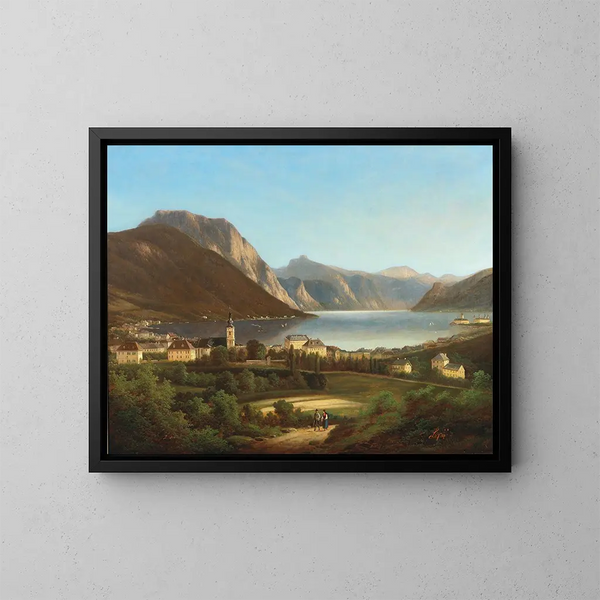 Vue de Gmunden et du château d'Ort - Ferdinand Lepié — indrammet kunstværk på væggen