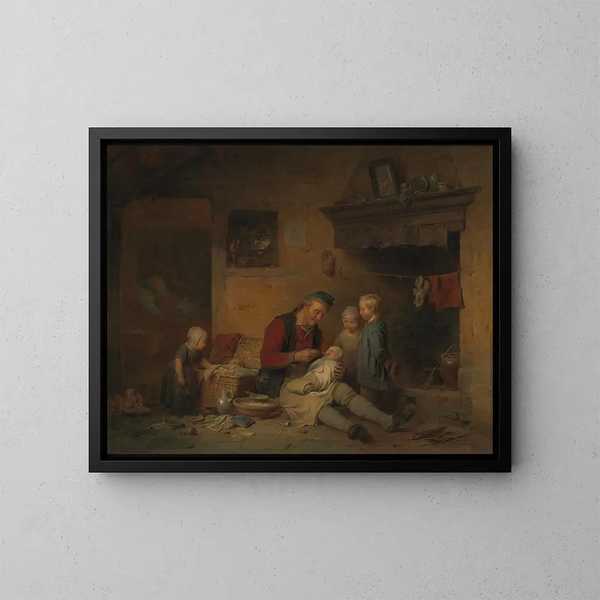 La salle d'accouchement - Ferdinand de Braekeleer — indrammet kunstværk på væggen