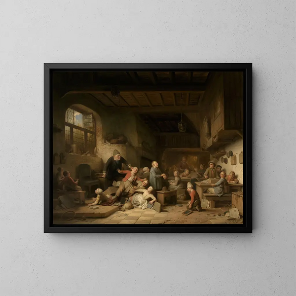 L'école du village - Ferdinand de Braekeleer — indrammet kunstværk på væggen