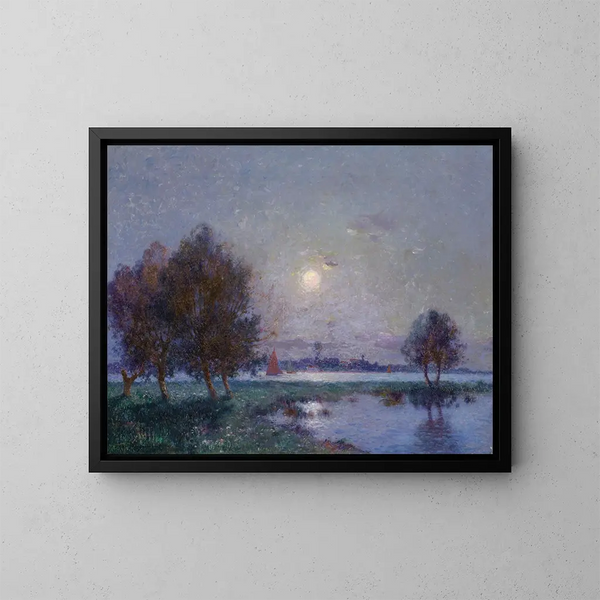 Bord de Loire ved måneskin - Ferdinand du Puigaudeau — indrammet kunstværk på væggen