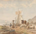 Figurer med kvæg ved flodbredden med en båd - Julius Jacobus van de Sande Bakhuyzen — visning af kunstværket