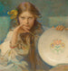 Pige med en folkemønster tallerken - Alphonse Mucha — visning af kunstværket
