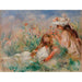 Reproduktion af maleriet Pige liggende på græsset og pige, der arrangerer en buket - Pierre-Auguste Renoir