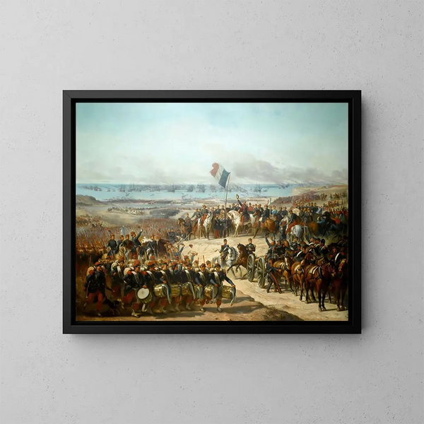 det franske hærs landgang i Old Port, 14. september 1854 - Félix-Joseph Barrias — indrammet kunstværk på væggen
