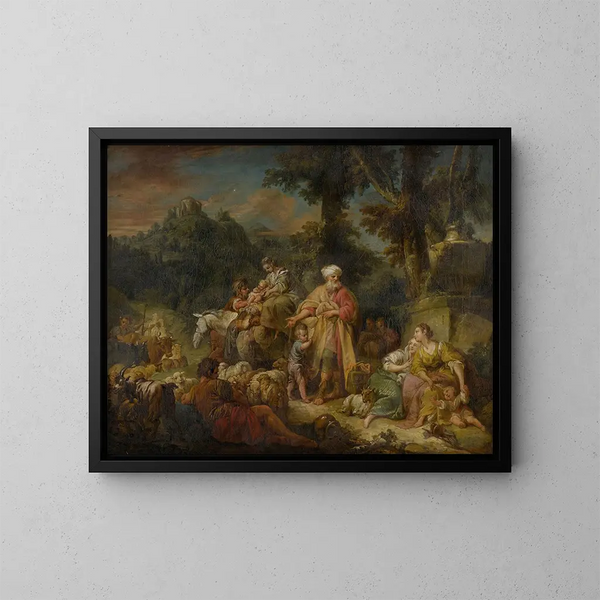Jacob og hans familie på vej til Egypten - François Boucher-skolen — indrammet kunstværk på væggen