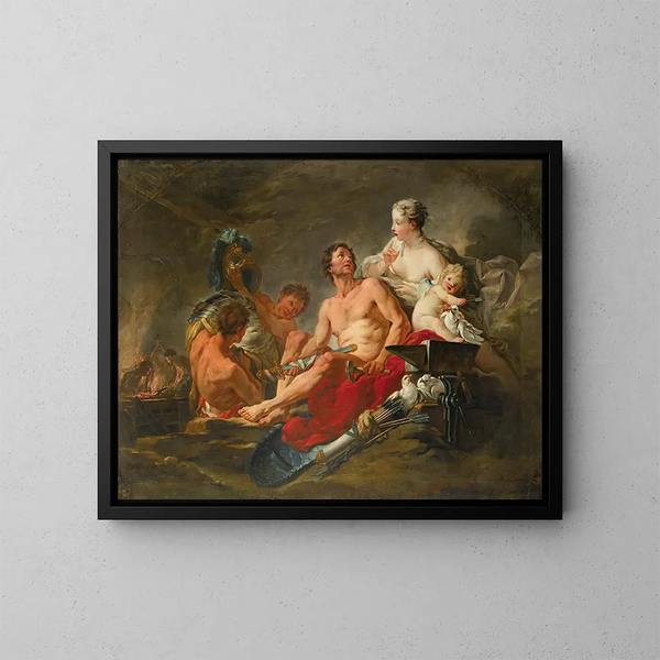 Vénus i Vulcans smedje - François Boucher-skolen — indrammet kunstværk på væggen
