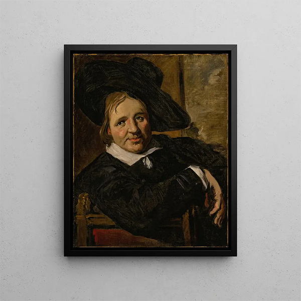 Portræt af en mand siddende og bærende en hat - Frans Hals Skole — indrammet kunstværk på væggen
