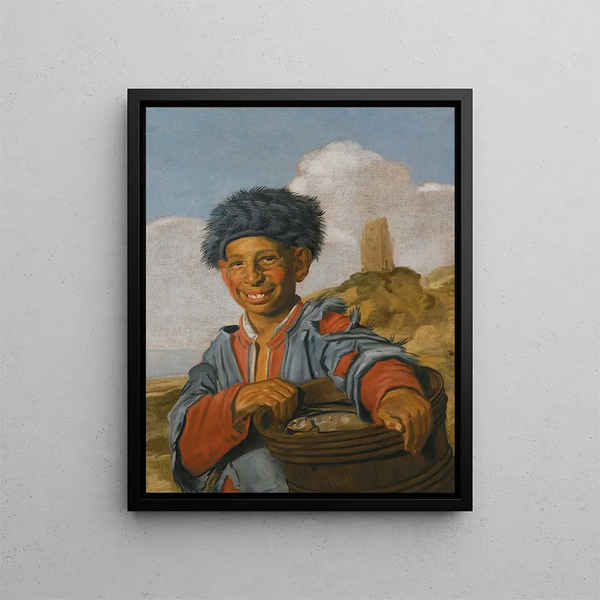 Den smilende fisker - Frans Hals skole — indrammet kunstværk på væggen