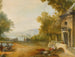 Figurer på en terrasse med udsigt over en stor sø - Hubert Robert-skolen — visning af kunstværket